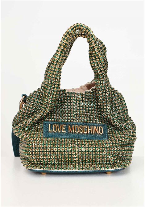 Emerald green handbag for women studded with rhinestones and logo LOVE MOSCHINO | JC4044PP1LLP181A